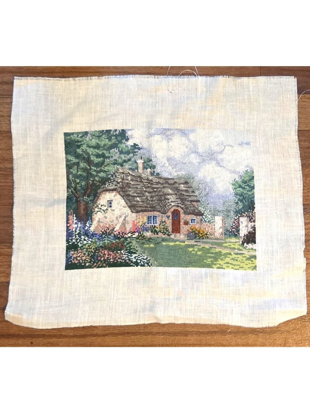 Spring at Stonegate Cottage Finished Needlepoint Kinkade Cross Stitch Unframed